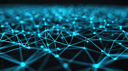 Wall Mural - Abstract futuristic network background with glowing blue lines and nodes, representing technology, data, and connection in a digital world.