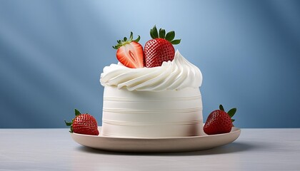 Wall Mural - white whipped cream cake on pastel background with generative ai strawberry dessert food levitation concept