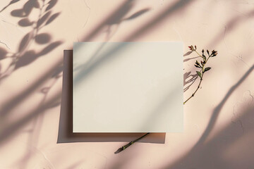 Poster - Minimalist and aesthetics blank greeting card on a light blue background with white blossoms, perfect for customizable messages
