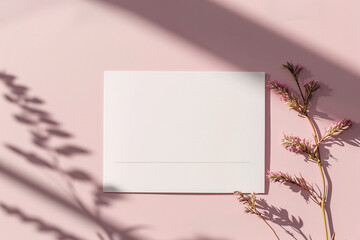 Poster - Minimalist greeting card on a soft pink background featuring white flowers, perfect for bespoke messages