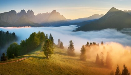 Wall Mural - misty mountains in the morning