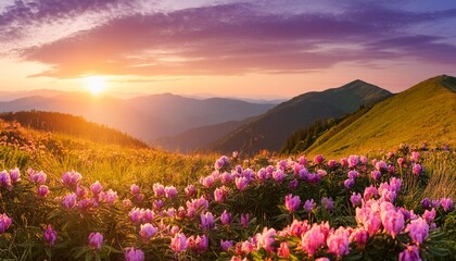 Wall Mural - sunset pink flower colorful violet beautiful blooming background meadow nature field