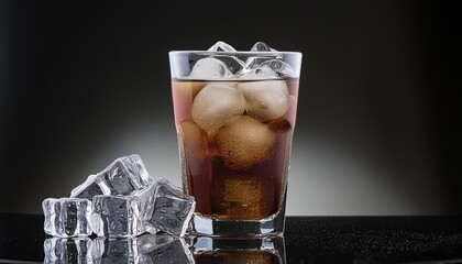 Wall Mural - glass of refreshment soda with ice cubes isolated on a transparent background