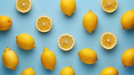 Sticker - Lemons arranged on light blue backdrop room for text