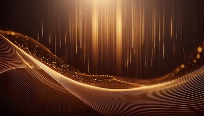 Wall Mural - dark brown background digital signature with particles sparkling waves curtains and areas with deep depths the particles are golden light lines