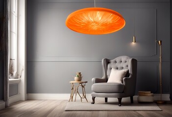 Wall Mural - living copy copy orange room light chair orange interior style molding space gray interior style ceiling armchair walls armchair bright place bright elegant real room living space photo boho for