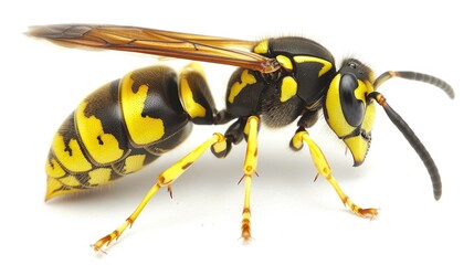 Wall Mural - A close-up view of a wasp sitting on a white surface