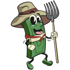 Wall Mural - character of a bundle of cash money cartoon vector isolated clip art mascot illustration as farmer in hat with his fork, work of hand drawn