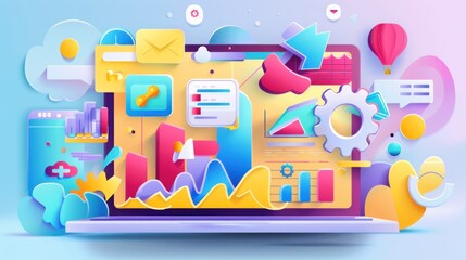 Poster - Colorful Abstract Laptop Illustration.