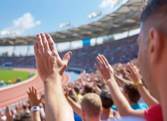 Poster - A crowd of people are cheering at a sporting event