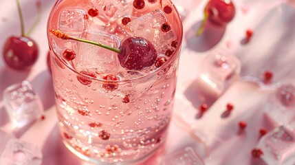 Canvas Print - Refreshing Summer Cocktail with Cherry and Pink Peppercorns