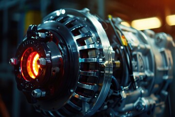 Poster - A close-up shot of a machine with a bright red light, suitable for use in industrial or technical contexts