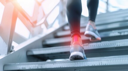 Wall Mural - A person is walking up a set of stairs in a gym