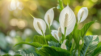 Canvas Print - White Peace Lily Flower Blooming in Sunlight.