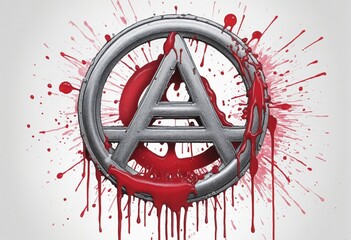 Canvas Print - Anarchy symbol drawing, punk sign and red spray stain dripping 