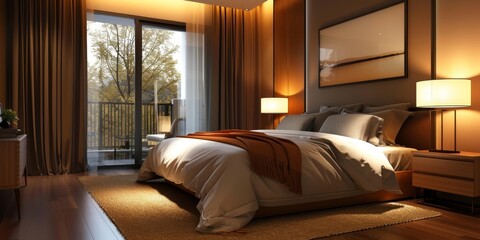 Aufkleber - A spacious bedroom with a king-sized bed and soft bedding, representing relaxation and comfort in home interiors