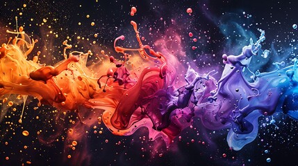 Wall Mural - Abstract Colorful Paint Splash on a Black Background