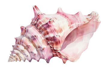 Watercolor painting of A shell with a pink and white pattern. Isolated on transparent background.