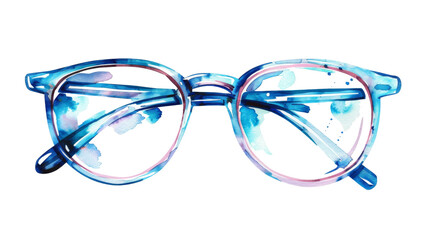 Watercolor painting of A pair of blue glasses with a pink frame. Isolated on transparent background.