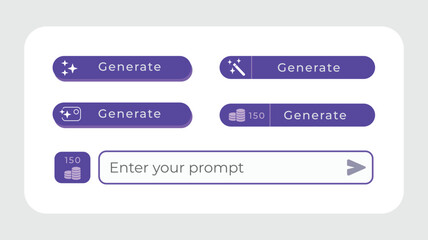Text to image AI generate button icon, modern simple vector UI set prompt icon with purple violet blue color
