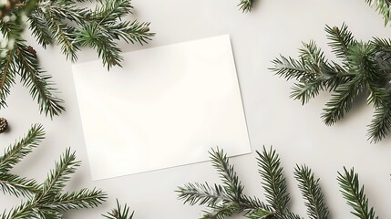 Wall Mural - christmas invitation mockup blank party invitation card with pine branches on light background