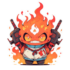 Sticker - A cartoon character with a red face and a sword in each hand