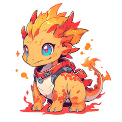 Poster - A cute little orange dragon with blue eyes and a red bandana around its neck