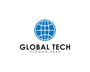 Tech globe or global tech logo with tech lines and earth globe merged creatively vector