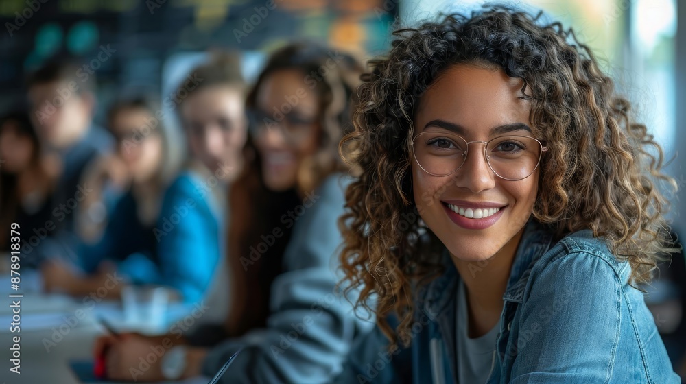 8K realistic photography capturing teacher interacting with diverse group of students in college classroom