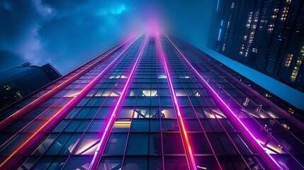 Wall Mural - Neon Skyscraper in the Evening City