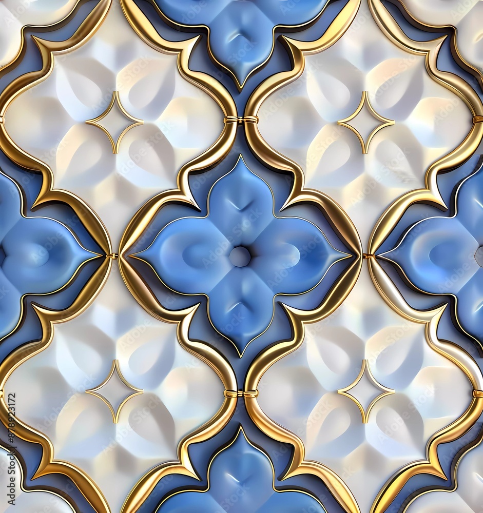 3d render plasticine seamless pattern of arabesque tile with white ...
