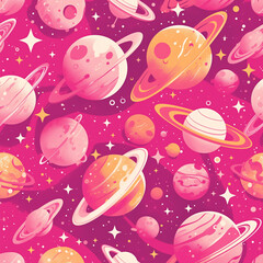 Wall Mural - seamless pattern of pink planets, pink planets in outer space, illustration of pink planets