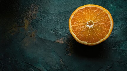 Wall Mural - Vibrant orange on dark backdrop Sweet and healthy fruit concept Mock up for promotions or web layouts with space for text or logo