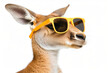 © enterdigital - Kangaroo wearing stylish yellow sunglasses isolated on white background, displaying a cool and trendy look.