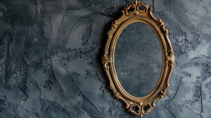 Sticker - Antique oval gold frame for mirror on gray wall