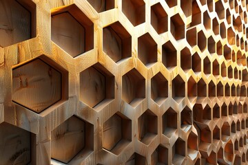 Poster - 3D scene of a honeycomb pattern with depth and shadow effects , generated by ai