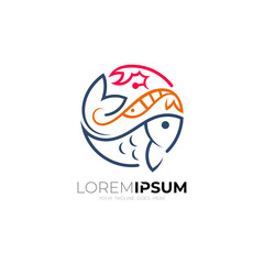 the seafood logo consists of fish, shrimp, and crab, circle logos