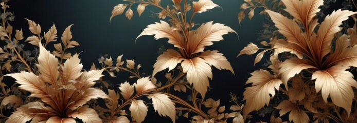 Canvas Print - Golden Leaves on Teal Background.