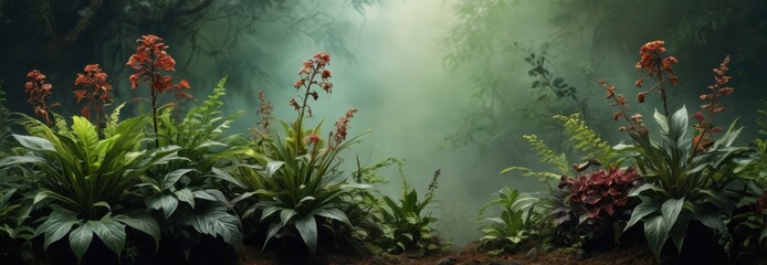 Wall Mural - Lush Tropical Rainforest with Fog.