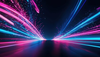 Wall Mural - Abstract Neon Lines and Particles Background.