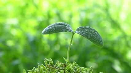 Wall Mural - 木陰で風に揺れる水滴のついた新芽