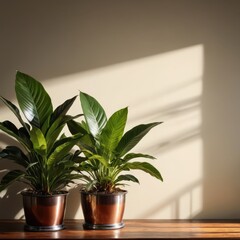 Canvas Print - Two Potted Plants in Sunlight.