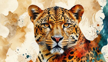 Wall Mural - Leopard Watercolor Portrait.