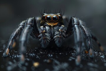 Wall Mural - Close-Up of a Jumping Spider with Bright Yellow Eyes