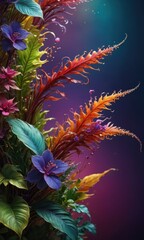 Poster - Vibrant Floral Arrangement with Deep Purple Background.