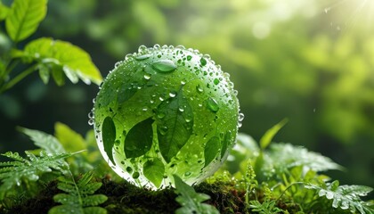 Wall Mural - green globe of leaves and water drops.