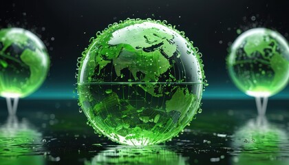 Wall Mural - Green Earth Globe in Water.