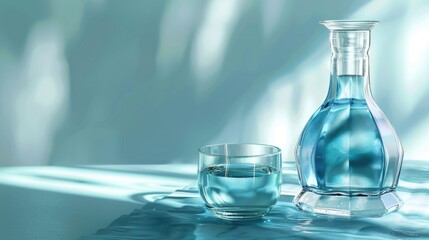 Poster - Blue Glass Decanter and Tumbler on a Teal Surface