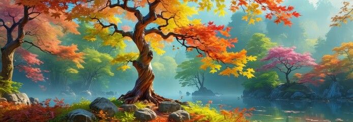 Wall Mural - Autumn Forest Landscape.