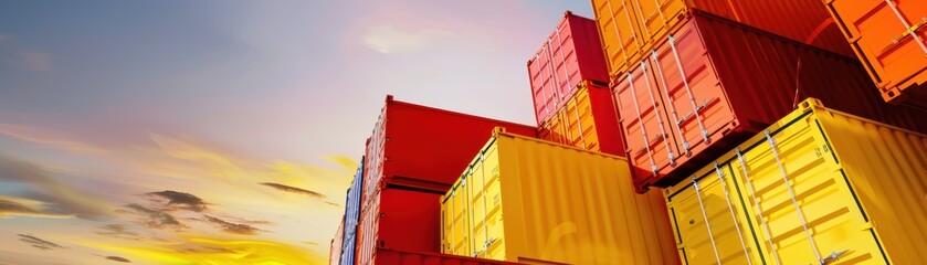 Wall Mural - Stacked Shipping Containers at Sunset